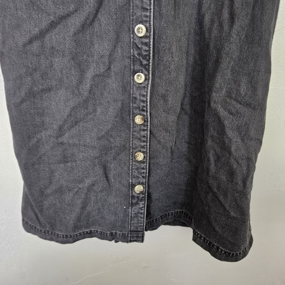 Asos Women's 6 Black Denim Button-Up Dress Short Sleeve Knee Length Midi Jean - Picture 5 of 8